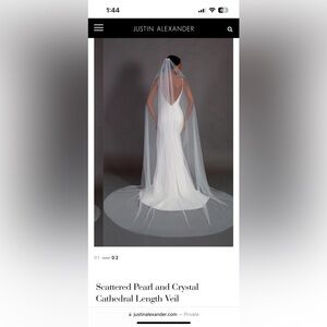 Justin Alexander lightly pearled cathedral length veil